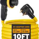 Kanayu 10ft 30 Amp RV Adapter RV Extension Cord with Locking Connector Plug NEMA TT-30P to L5-30R, Generator Extension Power Cord Adapter Plug with 90 Grip Handle, 10AWG/3C STW, ETL Listed