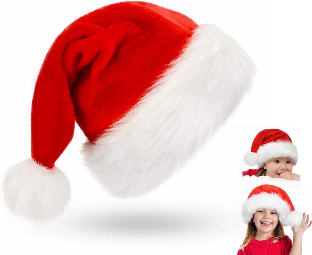 Christmas Hat Xmas Holiday Hat for Kids Santa Hats for Party Supplies 2025 Updated Extra Thicken Classic Velvet
