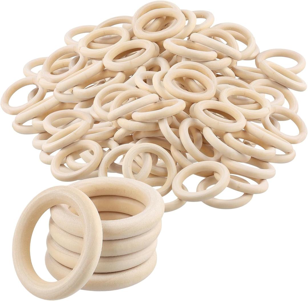 PINGEUI 200 Pcs 2 Inch Wooden Rings for Crafting, 8mm Thick Natural Wood Rings, Unfinished Smooth Wood Rings for Macrame, Jewelry Making
