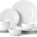 16 Pieces Plates and Bowls Sets, White Porcelain Dinnerware Sets, Ceramic Dishes Set Service for 4, White Kitchen Dinner Dining Ware Set