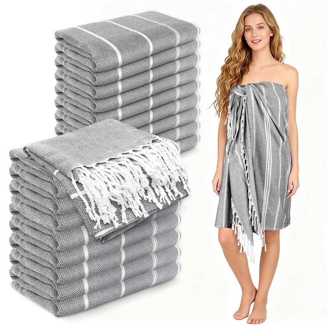 YSYJ 18 Pack Turkish Beach Towel 36 x 71 Inches Beach Towels Soft Lightweight Extra Large Pool Towels Quick Dry Sand Free Turkish Bath Towels Grey