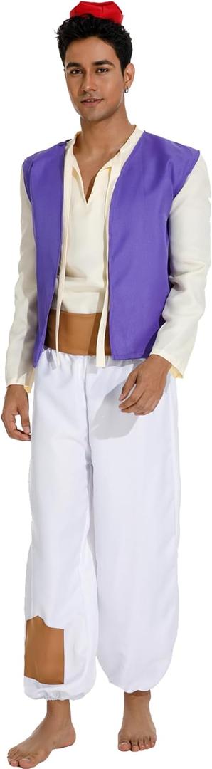 Angelaicos Mens Arab Prince Costume Fairy Tale Suits Halloween Cosplay Party Hat (Large, Purple)
