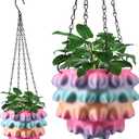 Enhon 7 Inch Hanging Planters for Indoor Plants, Unique Hanging Pots for Plants with Drainage and Hanger Baskets Hangers, Spiked Orb Plant Hanger, Silky Rainbow Finish