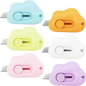 3 x Cute Cloud Box Cutter Retractable, 6Pcs Mini Utility Knife Letter Opener Envelope Slitter, Small Package Opener Paper Cutters with Keychain Hole for Office Home School Stationery DIY Crafts