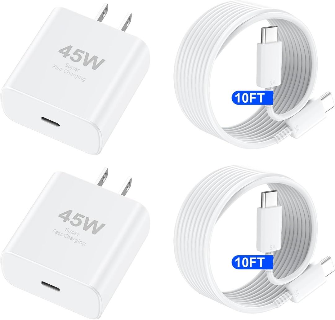 iPhone 17 16 Pro Max Charger Fast Charging, 45W USB C iPhone 17/16 Super Fast Charger Block with 10ft Long Type C Charging Cable Cord for iPhone 17 Pro Max/17 Pro/Air/17/16/16Pro/16ProMax/Plus/15/S25 (White)