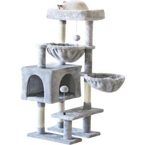 KIYUMI Cat Tree Cat Tower Condo with Sisal Scratching Post for Indoor Cats Cat Tree Cat Furniture with Hammock Perch and Kitten Ball Toys, Multi-Level Pet Activity Center Grey (39")