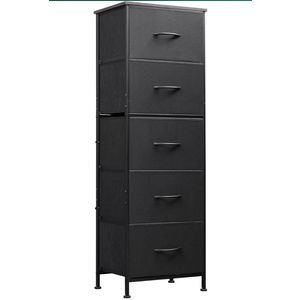WLIVE Fabric Dresser, 5-Drawer Tall Dresser for Bedroom, Storage Organizer with Fabric Bins, Wood Top, Sturdy Steel Frame, Chest of Drawers for Closet, Hallway, Charcoal Black