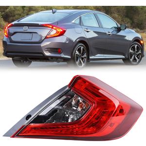 With Side Marker RH Outer Tail Light Fit for 2016 2017 2018 2019 2020 2021 Honda Civic 4-Door Sedan Rear Lamp With Bulbs Rear Lights Right Passenger Side HO2805110 33500TBAA01