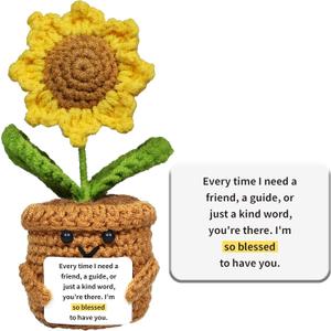 2 x Handmade Crochet Sunflower Emotional Support Doll  Gift for Friends, Family, Women, Teachers, Sons, Daughters, Coworkers Ideal for Birthdays, Christmas, Potted Flower, Cute Desk Decor Positive Vibes
