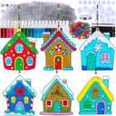 Winlyn 24 Sets Christmas Gingerbread House Suncatchers Ornaments Decorations DIY Window Paint Art Suncatchers Winter Crafts Painting Kits for Kids Classroom Activities Art Project Party Favors