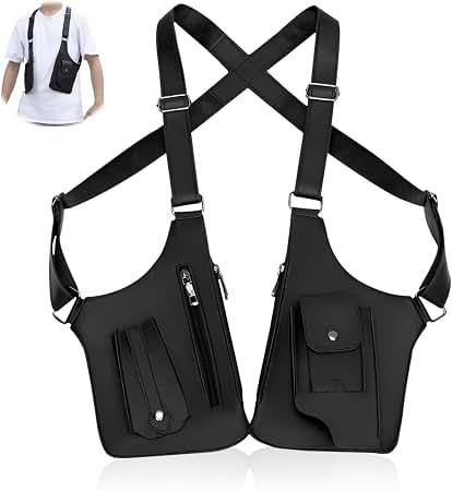 Premium Shoulder Bag for Men, Double Shoulder Armpit Bag Fashion Underarm Holster Wallet Adjustable PU Leather Waterproof AntiTheft Harness for Men Boyfriend, Father, Teen Gifts