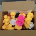 12 Pcs Rubber Ducks with 4 Colors Cow-boy Hat, Squeaky Ducks for Jeeps Ducking Car Dashboard, Kids Bath Toys Party Favors Ducks with Mini Paisley Bandanas and Sunglasses