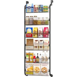 Over The Door Pantry Organizers and Storage, 6-Tier Spice Rack, Home & Kitchen Storage Shelves for Cabinet, Large Capacity Hanging Seasoning Organizer, Laundry Room Organization, Black