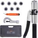 VEVOR Hydraulic Tube Expander, 3/8" to 1-1/8" OD, HAVC Hydraulic Swaging Tool with 7 Pipe Expander Heads, Deburring Tool, Pipe Cutter for Copper Aluminum Brass Soft Steel Pipes