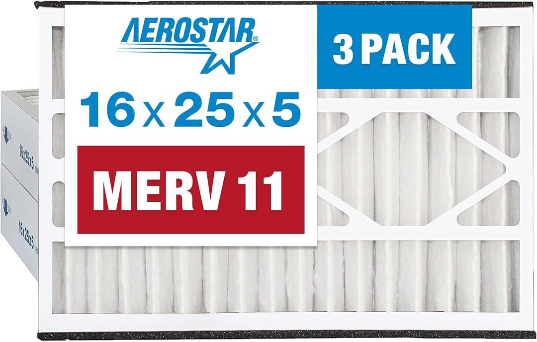 Aerostar 16x25x5 Air Filter MERV 11, Furnance Filters AC HVAC Replacement for Trion Air Bear 229990-105, (3 Pack) (Actual Size:15 5/8 x 24 1/8 x 4 7/8 Inches)