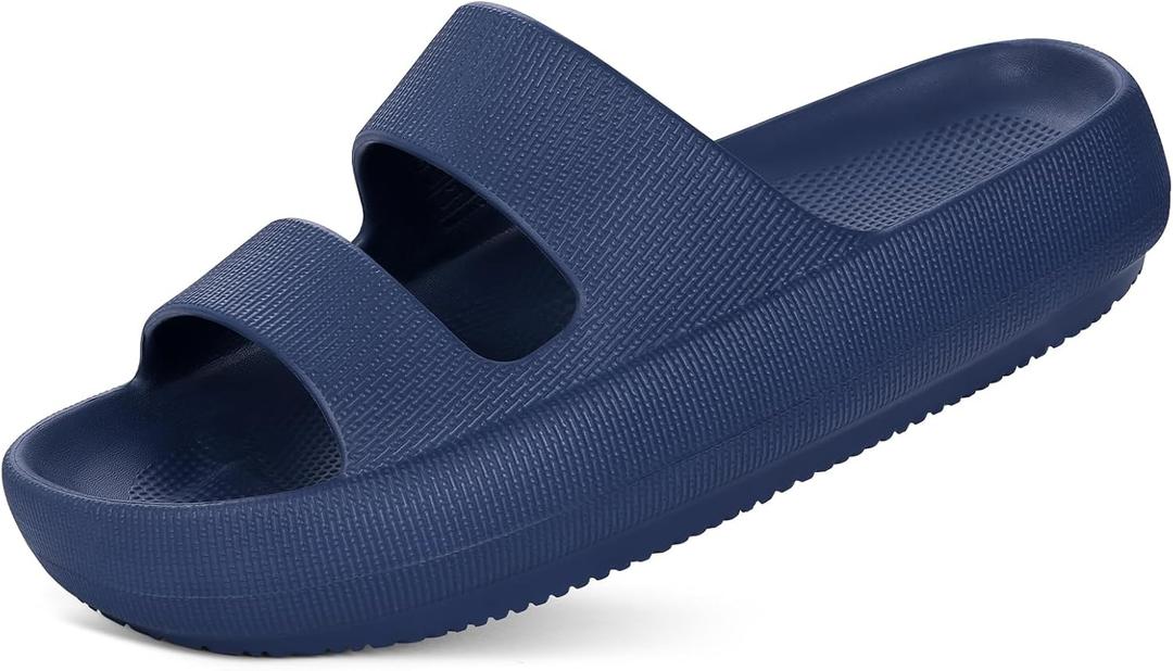 shevalues Orthopedic Slide Sandals for Women with Arch Support Pillow Soft Recovery Slip on Sandals Lightweight Summer Cloud Slippers for Plantar Fasciitis (9.5-10, Dark Blue)
