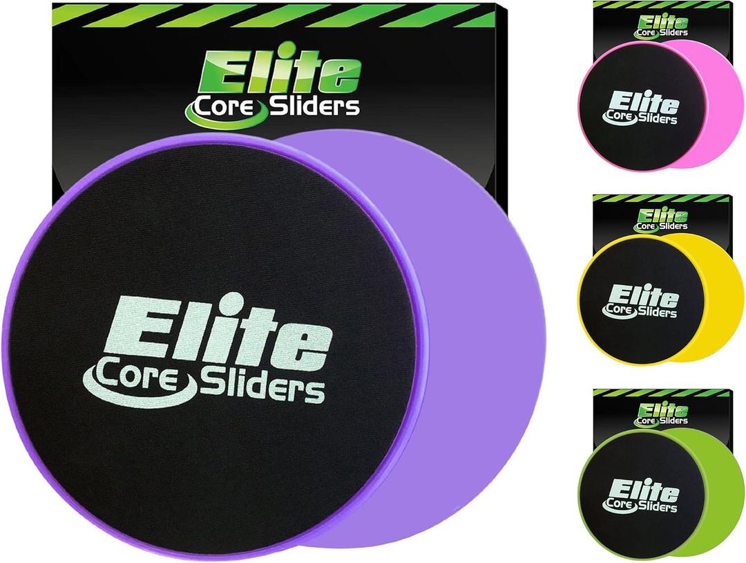 Elite Sportz Core Sliders for Working Out - Pack of 2 Compact, Dual Sided Gliding Discs for Full Body Workout on Carpet or Hardwood Floor - Fitness & Home Exercise Equipment - Small Gift for Athletes (Purple)