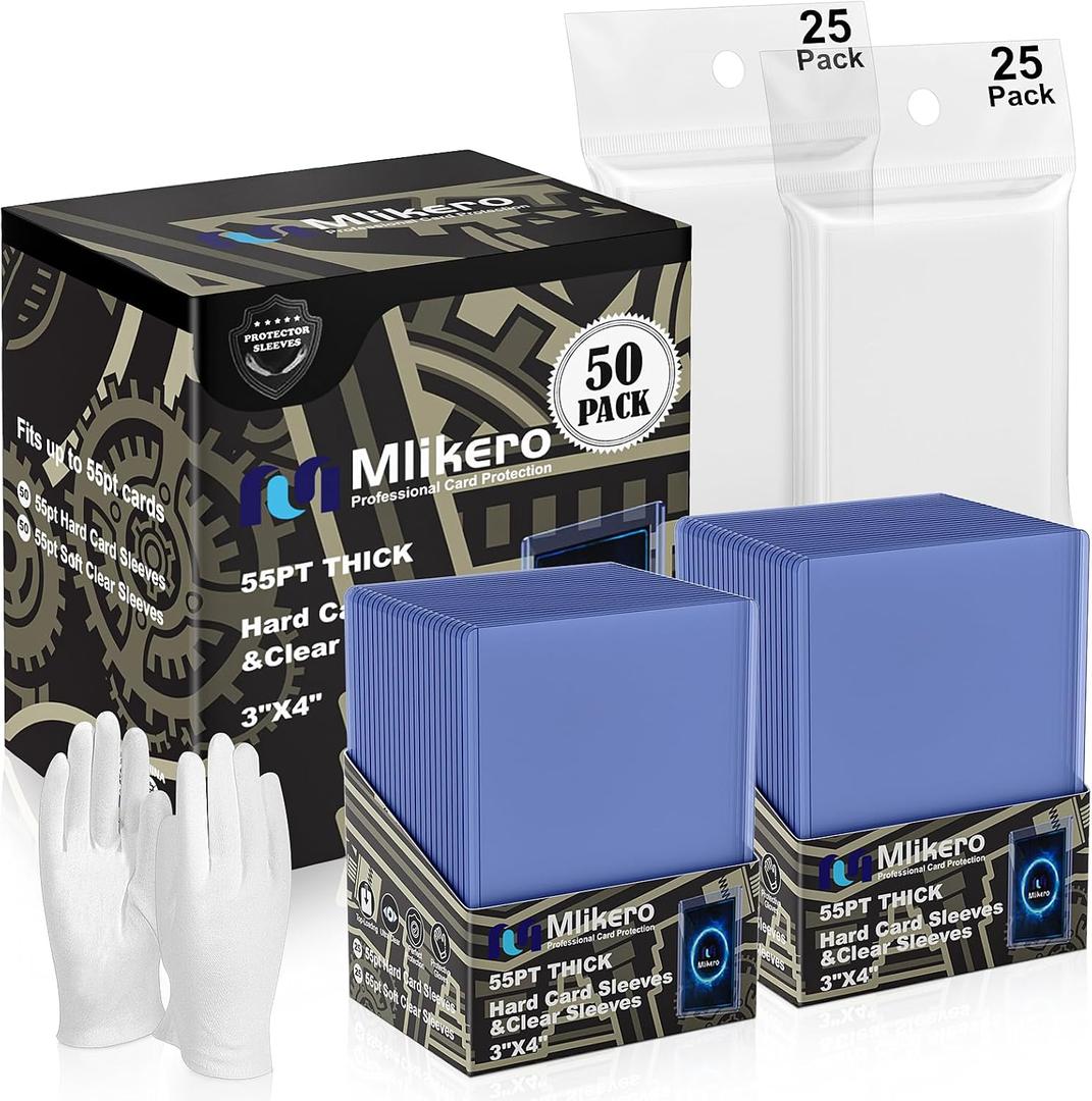 50 Count 55pt Top Loaders for Cards, 3"x4" Thick Toploaders with Soft Thick Card Sleeves for Baseball, Basketball, Football Cards