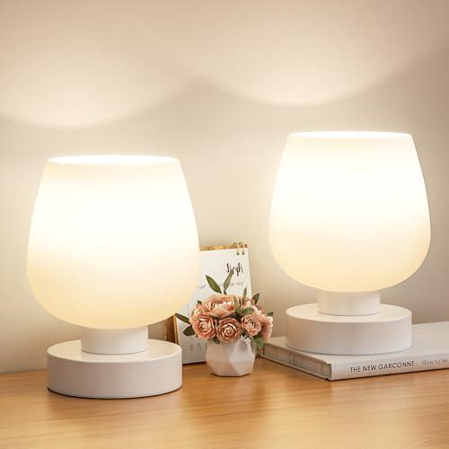 Seealle Touch Bedside Table Lamp Set of 2 - Small Bedside Lamp for Bedroom Living Room Night Stands, Desk Lamp with White Glass Shade for Small Spaces, 3 Way Dimmable, LED Bulbs, Gifts only 1