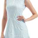 FKEEP Women's Tennis Golf Dresses Zipper V-Neck Sport Activewear with Shorts and Pocket Workout Athletic (Blue Plaid) XS