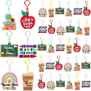 Henoyso 36 Pcs Teacher Keychains Bulk Teachers Appreciation Gifts in Bulk For Women Men Thank You Keyring Gifts (Apple,Silicone)