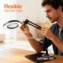 Magnifying Glass with Light and Stand, 10X 30X Desktop LED Magnifying Lamp with Base and Clamp, 5 Color Modes, 3 Dimmable Levels Hands Free Magnifying Glass for Reading, Close Work, Crafts, Jewelry
