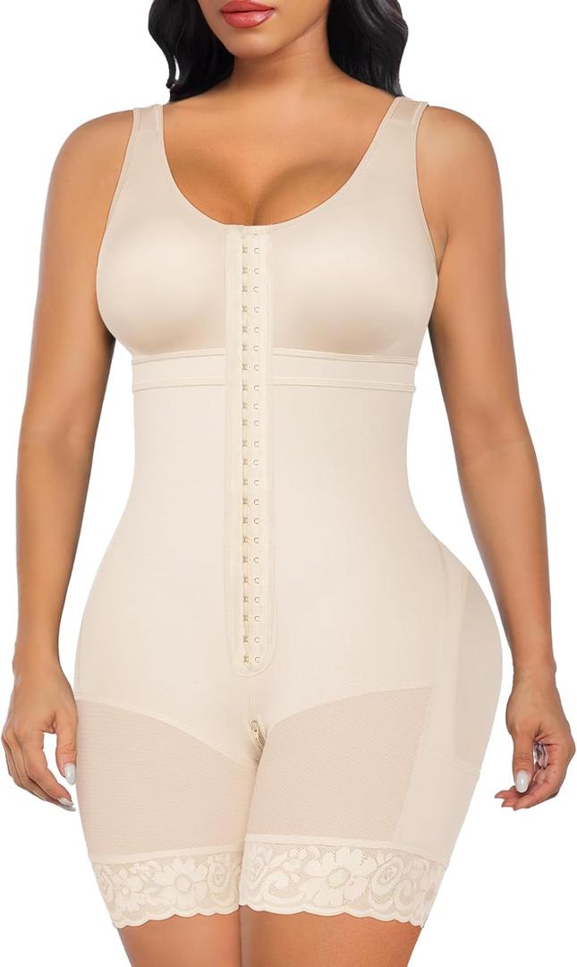 SHAPERX Women's Fajas Colombianas Tummy Control Shapewear Postpartum Full Body Shaper Butt Lifter Bodysuit (Medium, Beige)
