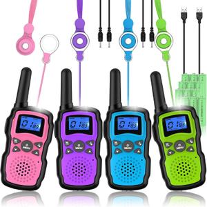 Wishouse Walkie Talkies Rechargeable for Kids Adults Long Range,Xmas Birthday Gift for Boys Girls 3 4 5 6 7 8 9 10 Year Old,Hiking Camping Gear Games Ideas Toys with Flashlight,VOX,Easy to Use 4 Pack (Pink Purple Blue Green)