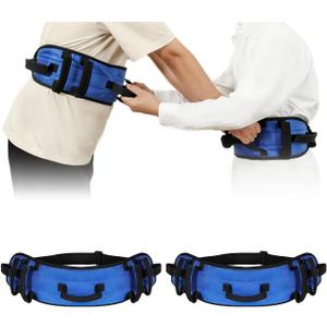 Gait Belt 2 Pack, Rhino Valley gait Belts for Seniors with 7 Handles, 59" Anti-Slip Transfer Belt for Elderly, Elderly Assistance Products, Blue&Black