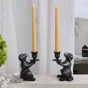 Acellegic 2 Pack Resin Dog Taper Candle Holder Cute Animal Candlestick Stand for Home Decor, Table Centerpiece, Candlelight Dinner, Farmhouse Rustic Room Decoration