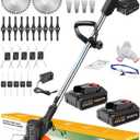 Electric Weed Wacker Cordless, 21V Weed Eater Battery Powered with 2 Batteries and Charger, 3 in 1 Electric Grass Trimmer Cordless Edger Brush Cutter with Saw & Metal Blade for Lawn Garden Yard