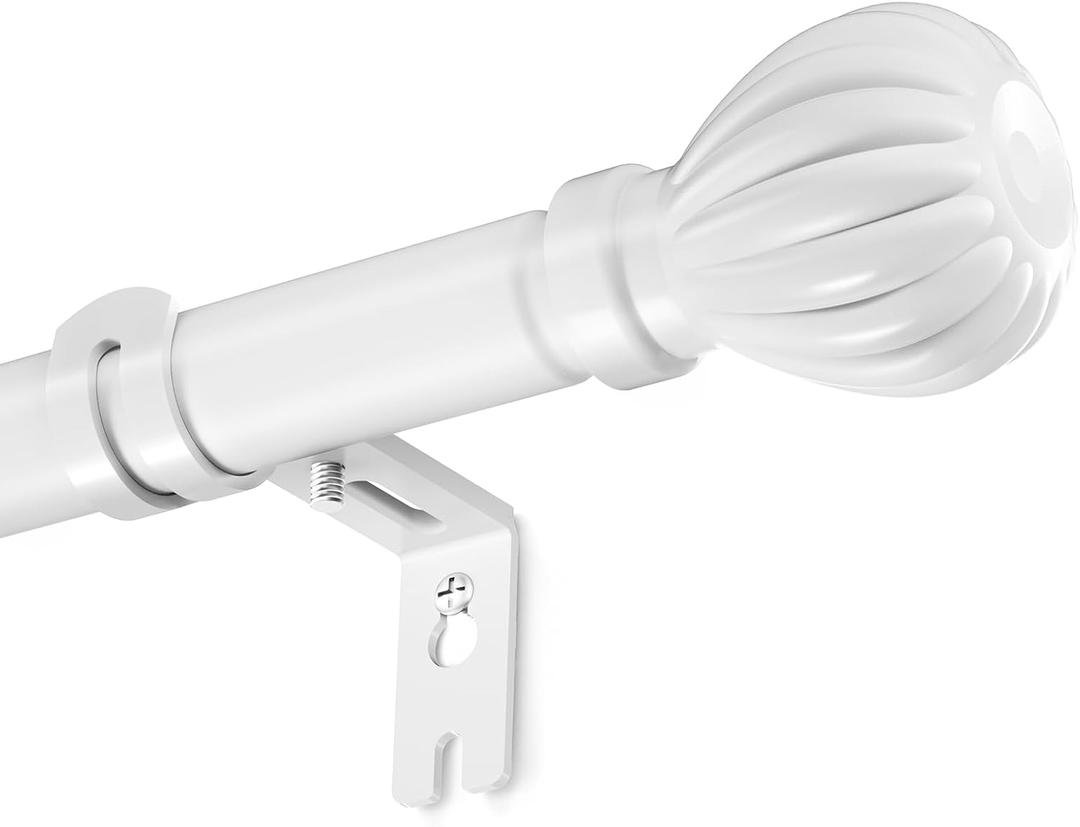 Curtain Rods for Windows 20.77 to 92.85 Inches, 1" Diameter Adjustable White Curtain Rod, Window Treatment Rods with Round Finials, Easy Mount Hardware Included (46.77-96.85 Inches)