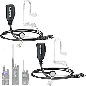 BAOFENG Walkie Talkies Earpiece with Mic 2 Pin Radio Headset Acoustic Tube for Walkie Talkie UV-5R Mini BF-888S UV-5R BF-F8HP PRO AR-5RM K5PLUS UV-32 DM-32 Two Way Radio Earpiece 2 Pack