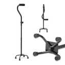 Medline Folding Quad Cane, Small Base, Quad Base for Greater Stability, Skid-Resistant Rubber Tips, Lightweight Aluminum, Black