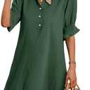 FENSACE Womens Casual Shirt Dress Ruffle Sleeve Button Down Shift Summer Dresses with Pockets (XL)