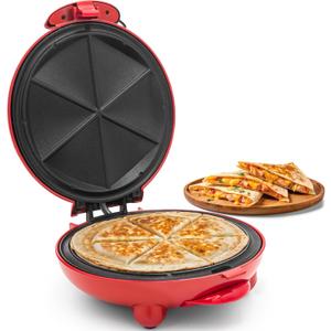 Elite Gourmet EQD-413 Electric Non-Stick 8" Quesadilla Maker, Easy-Slice 6-Wedge, Grilled Cheese Corn Flour Tortilla Snacks, Red