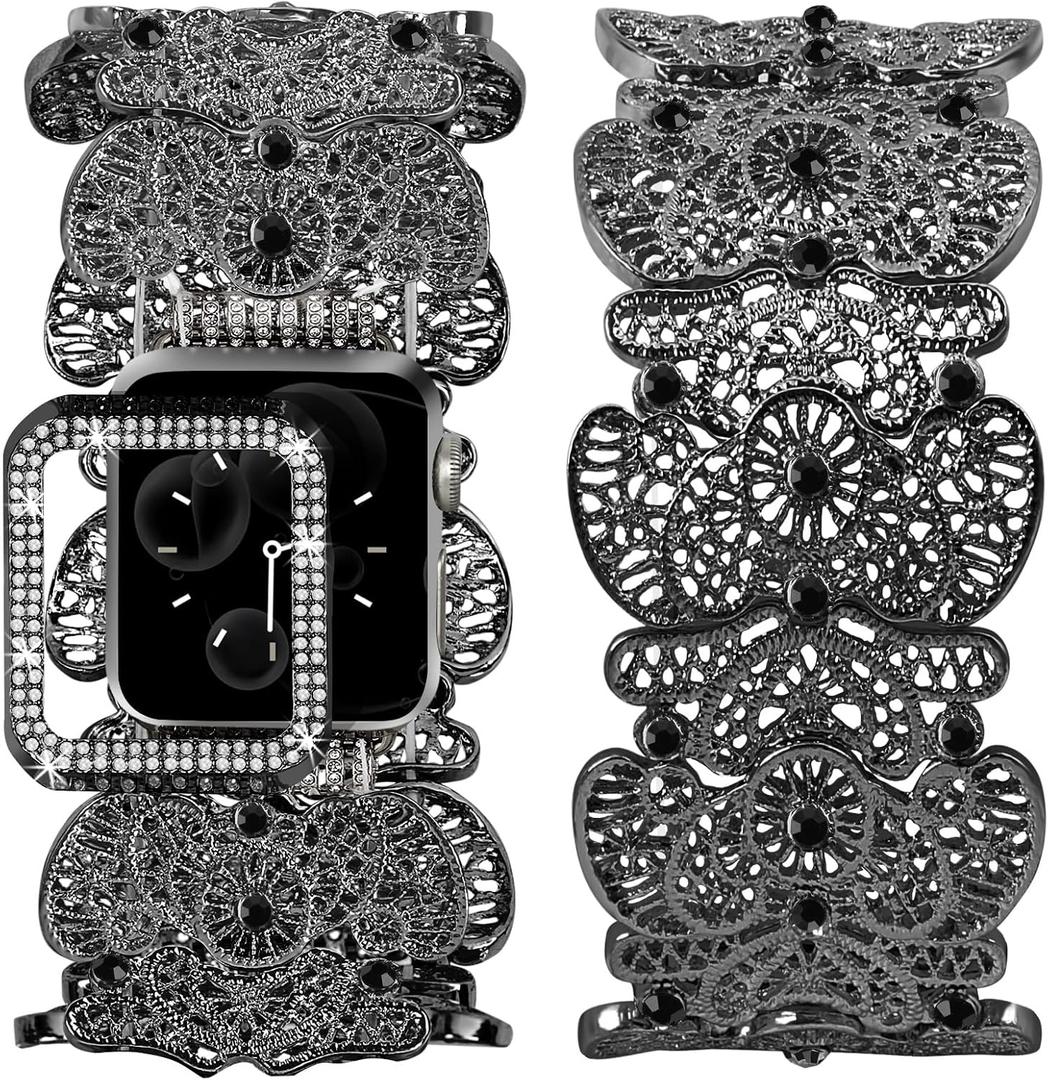VIQIV Compatible with Apple Watch Bands for Women 38/40/41/42/44/45/46/49mm with Bling Case, Unique Mesh Metal Wide Stylish Dressy Wristband for iWatch Ultra 2 Series SE/10/9/8/7/6/5/4/3
