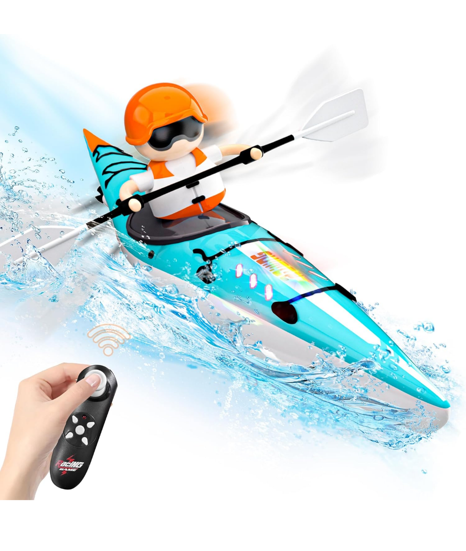 Kids RC Kayak Boat Toy,2.4 Ghz Remote Control Paddle Boat Toys,Toddler Water Racing Boat W/Light for Pools,Lake,Bathtub Summer Outdoor Water Toys Gift for Ages 6-12 Boys Girls