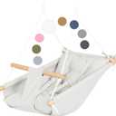 CaTeam Canvas Toddler Swing  Indoor/Outdoor Hanging Chair for Patio & Playroom with Safety Belt  Wooden Baby Seat for Ages 12+ Months  Ivory