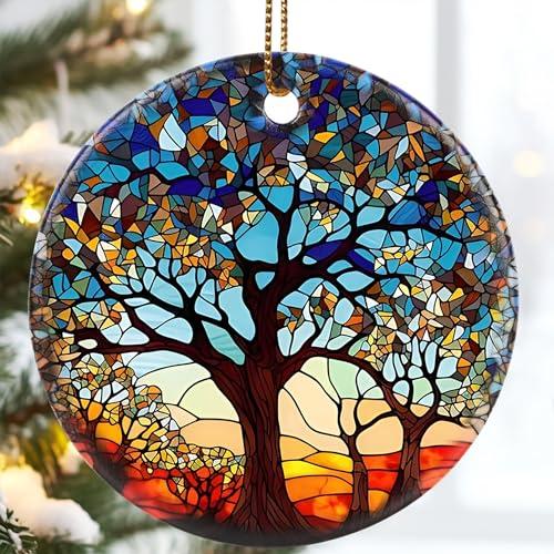 Jocidea Tree of Life Ornament, 2.8" Ceramic Christmas Keepsake Ornaments, Holiday Decor Gifts