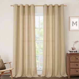 Extra Long Linen Curtains 108 Inches Long 2 Panels Set, Bedroom Faux Linen Textured Light Filtering Privacy Drapes Burlap Panels for Farmhouse/Living Room, 54 x 108 Inch, Natural Tan