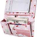 Zreal Cute Server Book for Waitress, Waiter Book with Zipper and Magnetic Pocket, Cherry & Bow Print Serving Book for Waitstaff in Restaurants, Leather Waitstaff Organizer Fits Server Aprons(Pink)