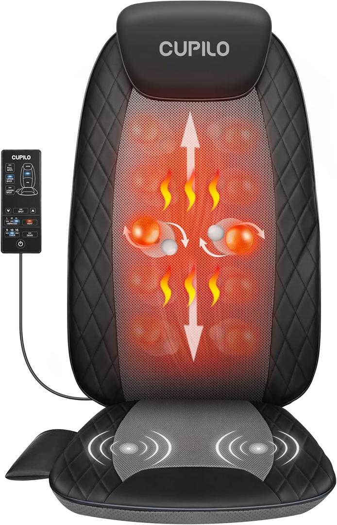 CuPiLo Back Massager for Pain Relief Deep Tissue - Shiatsu Massage Chair Pad for Back with Heat,Back Support Inflatable Flap Chair Massage,Gifts for Men Dad