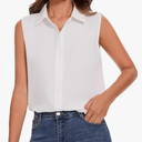 YAMANMAN Womens Sleeveless Button Down Shirt Classic Collared Blouse Basic Tank Tops Work Office Chiffon Tops S, White
