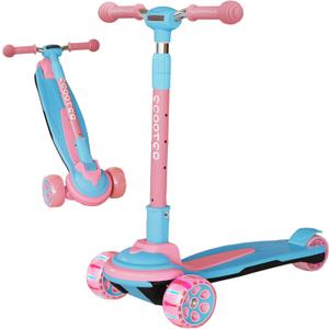 Kick Scooter for Kids Ages 3-12, 5 Adjustable Height Foldable Scooter with 3 LED Light Wheels, Outdoor Activities for Toddlers Boys Girls, Max Load up to 165 lbs
