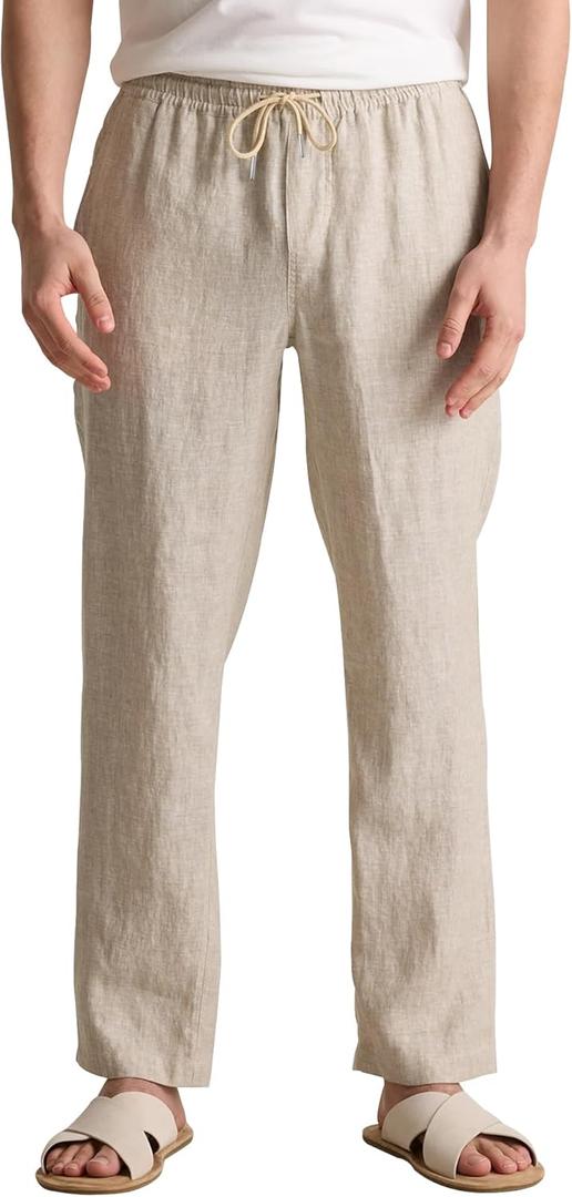 Men's Linen Blend Casual Pants, Lightweight Breathable Drawstring Summer Beach Pants (XL) Men's Linen Blend Casual Pants, Lightweight Breathable Drawstring Summer Beach Pants (XL)