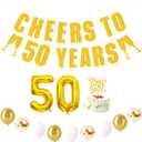 2 x 50th Anniversary Decorations Include Cheers to 50 Years Gold Glitter Banner,Cake Topper,Large 32" Foil Number Balloons,Latex Balloons,50th Birthday Party Decorations
