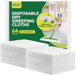 HOMEXCEL Dry Sweeping Cloths Pads Compatible with Swiffer Sweeper- Disposable Duster Refills Mop Pads for Floor Mopping and Cleaning, 64 Count