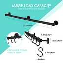ROTHLEY Hanging Pot Rack Hanger: 23.7 Inch Stainless Steel Pot and Pan Hanger Pot Rack Wall Mounted Hanging Pots and Pans Rack Pot Hangers for Kitchen Wall Kitchen Rail with HooksMatt Black