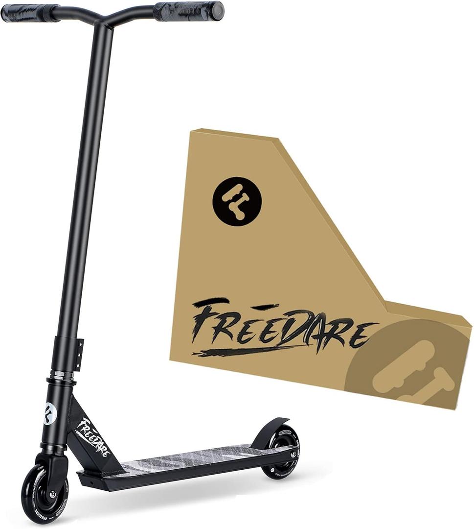 FREEDARE Pro Scooter Stunt Scooter Complete Trick Scooter for Kids 8 Years and Up, Teens, Adults, Boys and Girls Freestyle Street Scooter for Intermediate and Beginner Skate Park (Black-JB1-N)